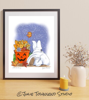 ART PRINT - LITTLE BOO BUNNY - Whimsical Bunny with a Basket of Veggies - Art for the Fall Season - Brighten Any Room for the Holidays - image4